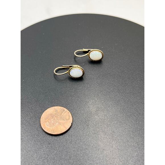 Designer Signed Oval Opal Cabochon Sterling Silver Vermeil Lever back Earrings - Picture 6 of 10